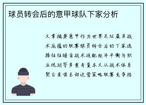 球员转会后的意甲球队下家分析