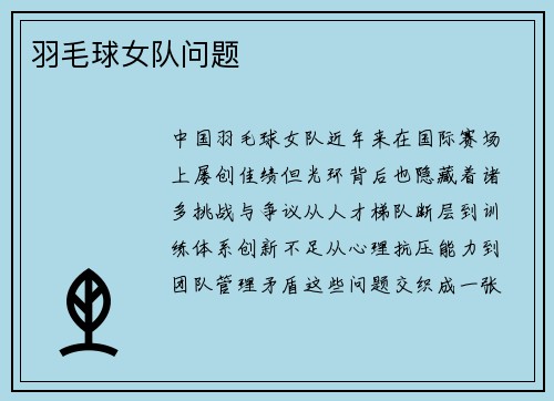 羽毛球女队问题